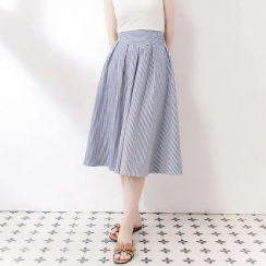 2 Packs Striped Elasticated Waist Casual Midi Pleated Skirts With Zipper