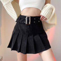 4 Packs High Waist A Line Sexy Corduroy Mini Pleated Skirt With Belt Zipper