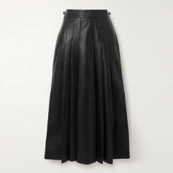 High Waist Elegant Casual Pleated Leather Skirt