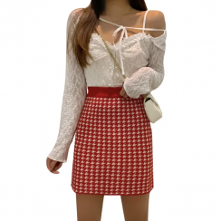 4 Packs Retro Printed High Waist Hip Covered Slim Fit A Line Mini Skirt